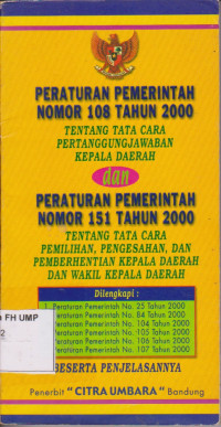Image of Peraturan Pemerintah Nomor 108 Tahun 2000 Tentang Tata Cara Pertanggung Jawaban Kepala Daerah
