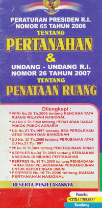 Peraturan Presiden R.I. Nomor 65 Tahun 2006 Tentang Pertanahan