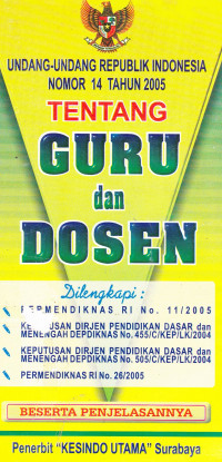 Undang-Undang Republik Indonesia Nomor 14 Tahun 2005 Tentang Guru dan Dosen