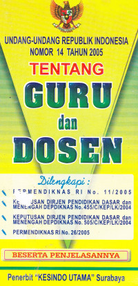 Undang-Undang Republik Indonesia Nomor 14 Tahun 2005 Tentang Guru dan Dosen