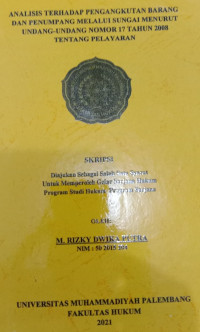 Analisis Terhadap Pengangkutan Barang Dan Penumpang Melalui Sungai Menurut Undang Undang Nomor 17 Tahun 2008 Tentang Pelayaran